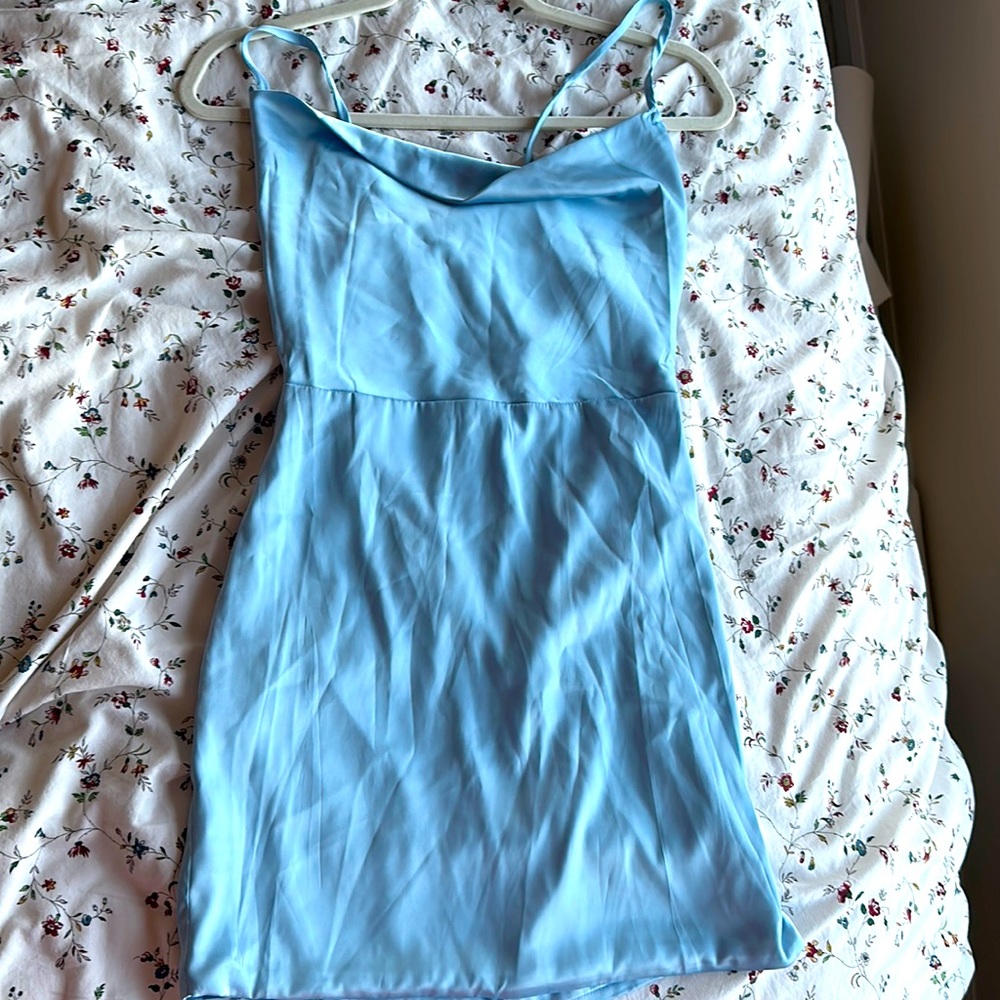 All To Myself Satin Mini Dress - Blue (Small)